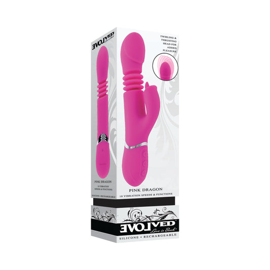 Evolved Pink Dragon Rechargeable Thrusting Dual Stimulator Silicone Pink