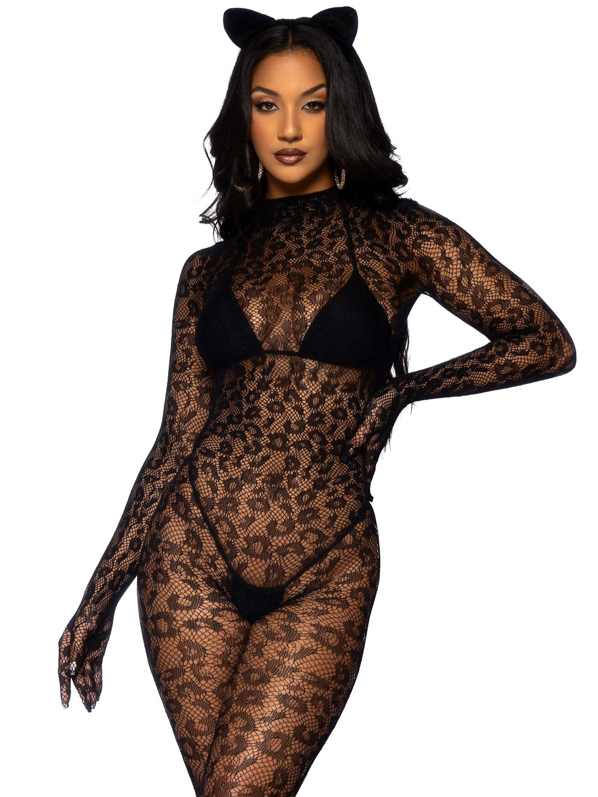 Gloved Leopard Catsuit - 89891     00122