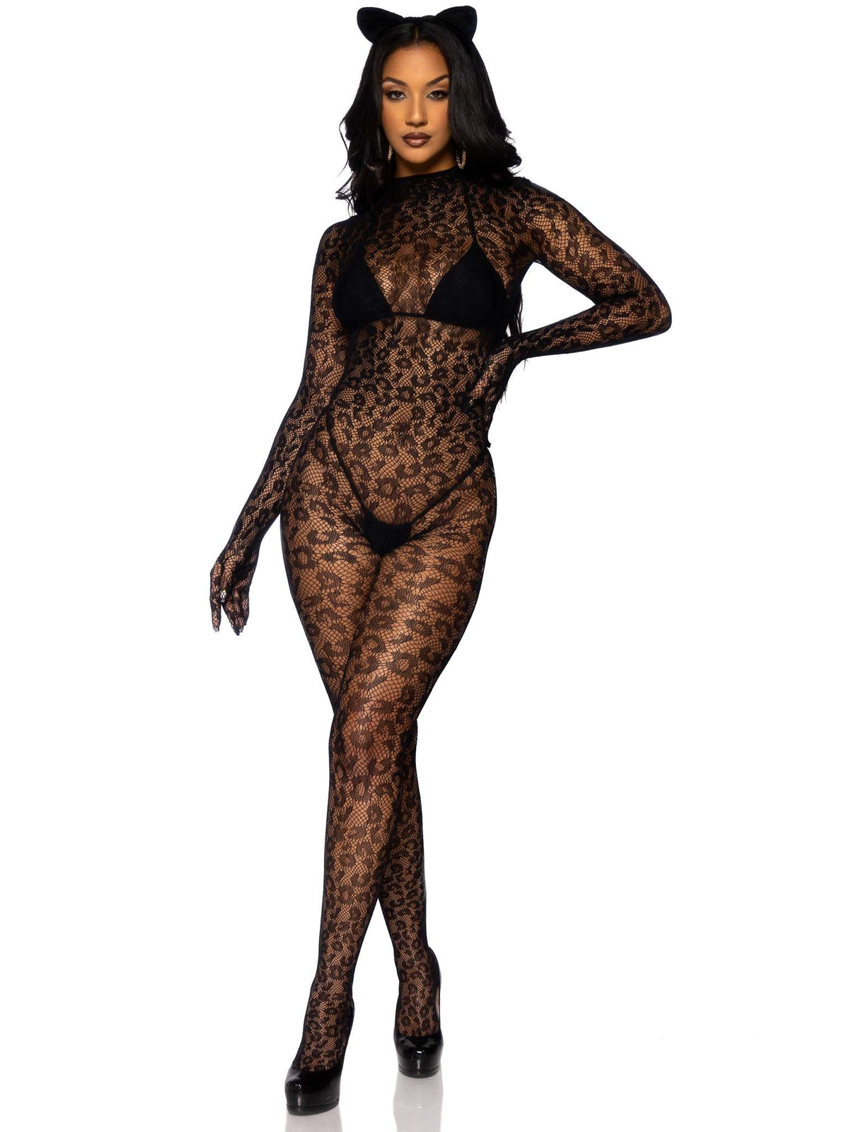 Gloved Leopard Catsuit - 89891     00122