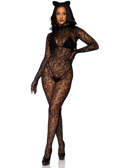 Gloved Leopard Catsuit - 89891     00122