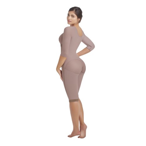 Body Shaper-Knee Length with Bra and Sleeves side zipper. With a single garment control ar