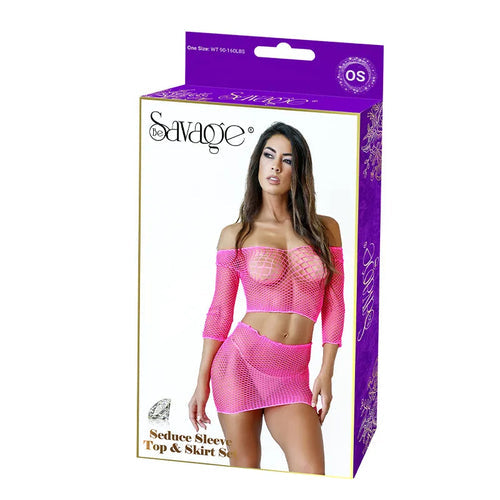 SEDUCE SLEEVE TOP & SKIRT SET PINK - SAVSS105P