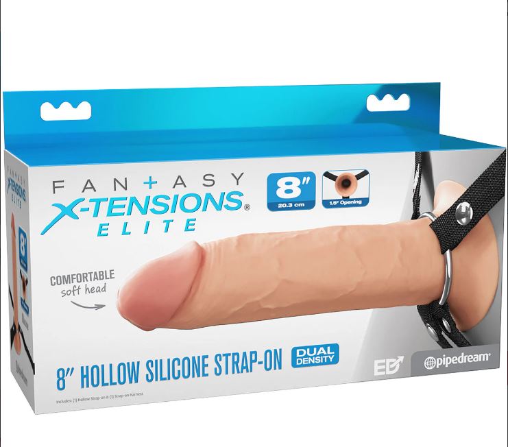 FANTASY X-TENSIONS ELITE 8IN SILICONE HOLLOW STRAP-ON DUAL DENSITY - LIGHT - PD416021