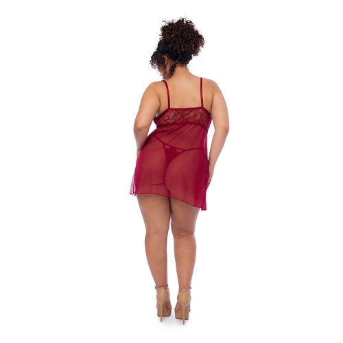 Babydoll in a modern lace inspired by organic shapes with underwire, side slits, adjustabl