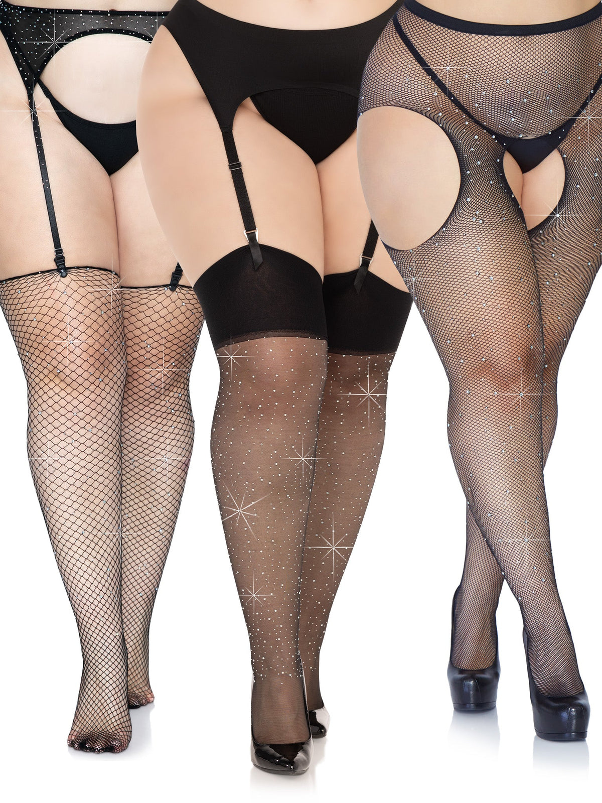 Rhinestone Fishnet Plus Hosiery Bundle - plus-rhinestone-fishnet-hosiery-bundle