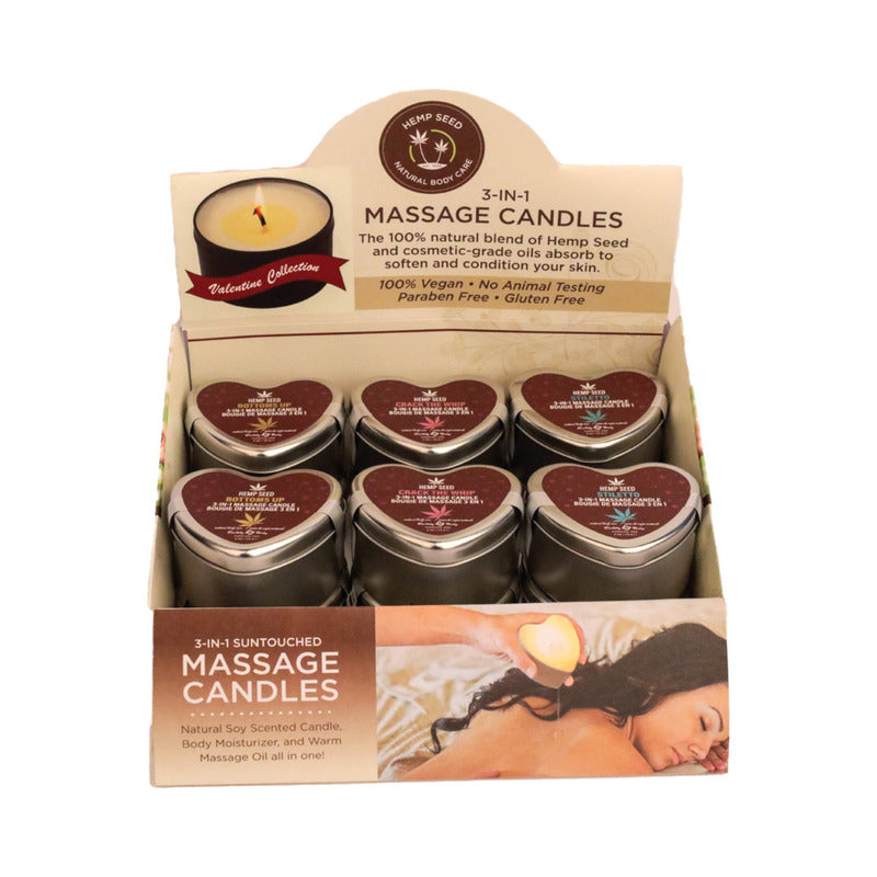 HEMP SEED VALENTINE'S '26 HEART CANDLE DSP 12PC 4.7 OZ - EBHSCV026D