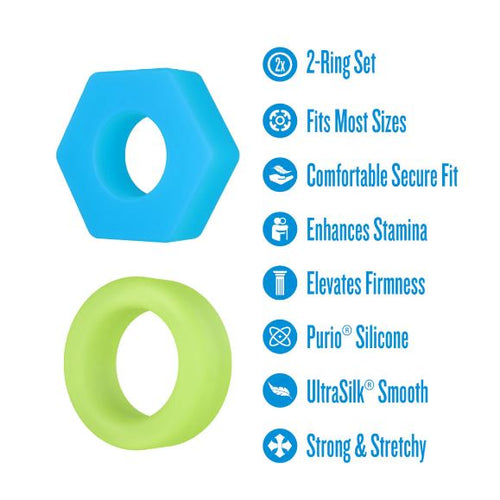 PERFORMANCE PLUS FLASH 2 COCK RING SET GLOW IN THE DARK - BN92022