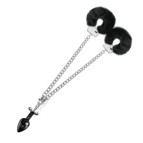 NIXIE METAL BUTT PLUG & FURRY CUFF SET BLACK - GN1000354