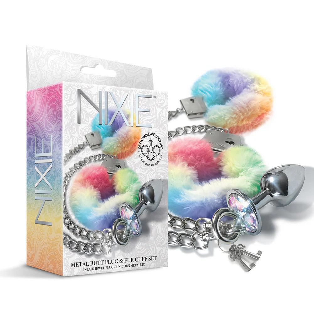 NIXIE METAL BUTT PLUG & FURRY CUFF SET UNICORN - GN1000355