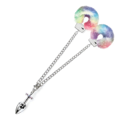 NIXIE METAL BUTT PLUG & FURRY CUFF SET UNICORN - GN1000355