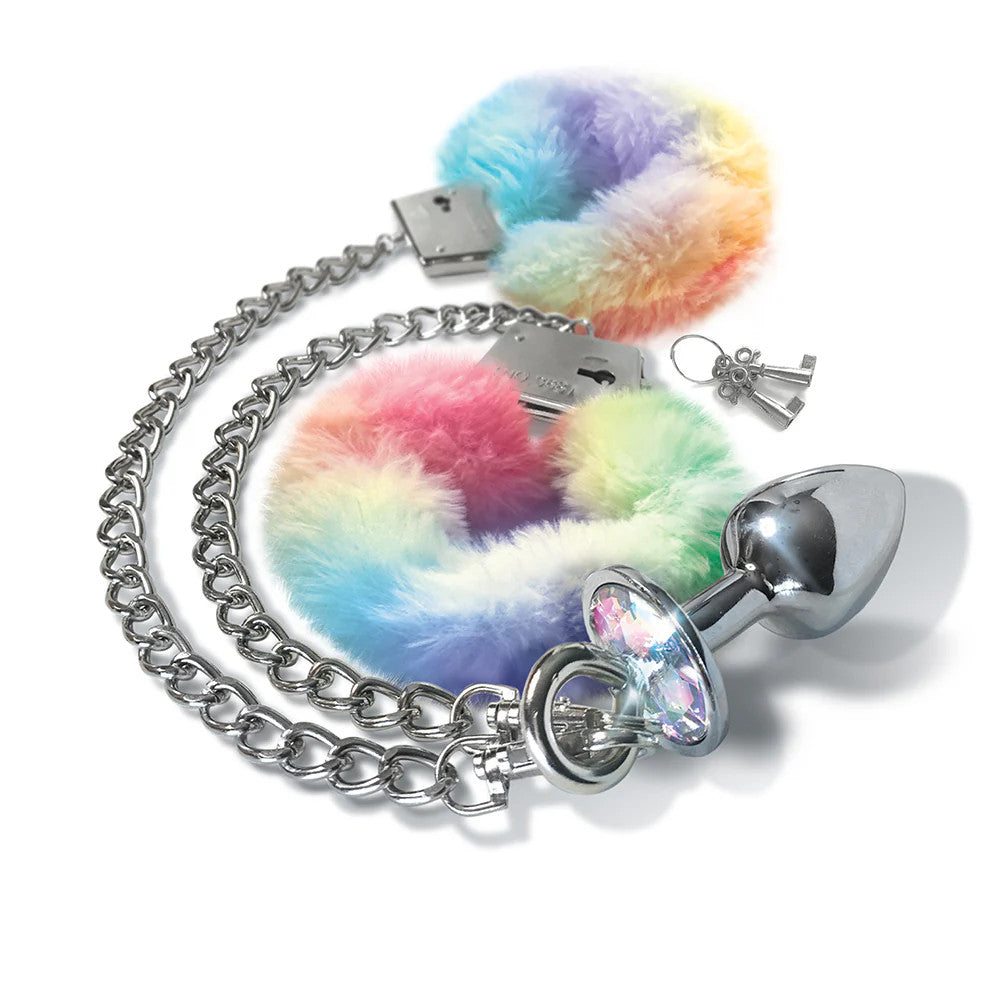 NIXIE METAL BUTT PLUG & FURRY CUFF SET UNICORN - GN1000355
