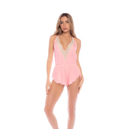 Light stretch fabric in a soft and feminine color. Eyelash lace accents, adjustable straps