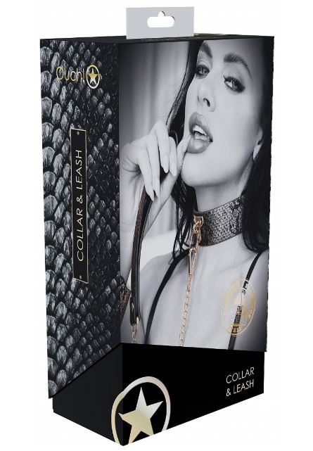 OUCH! FLORENCE COLLECTION COLLAR WITH LEASH - BLACK - SHTOU998BLK