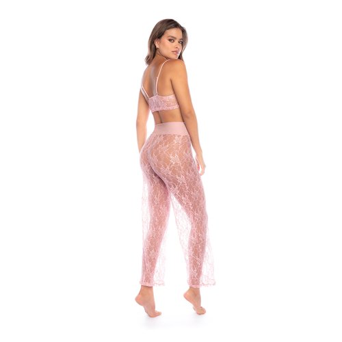A sophisticated two-piece set in a floral lace. Includes top with adjustable straps and lo