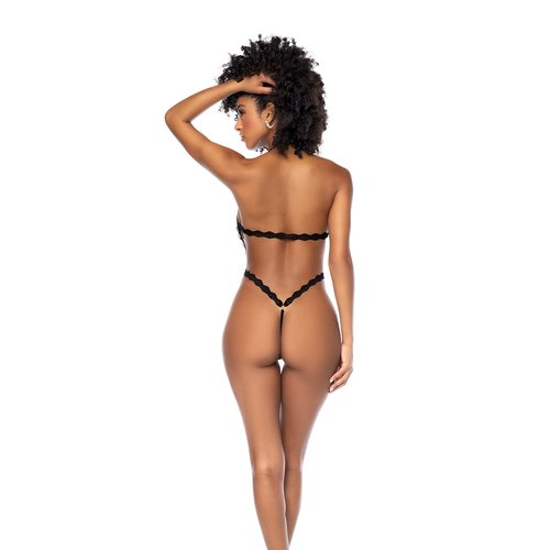High-cut halter neck bodysuit in polka-dot mesh with lace trims. 8883