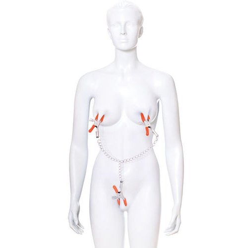 9'S ORANGE IS THE NEW BLACK TRIPLE YOUR PLEASURE CLAMPS & CHAIN - IB25182