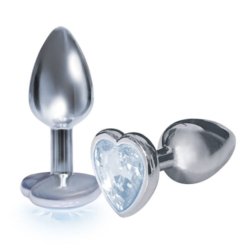 9'S SILVER STARTER HEART BEJEWELED STEEL PLUG DIAMOND - IB26112