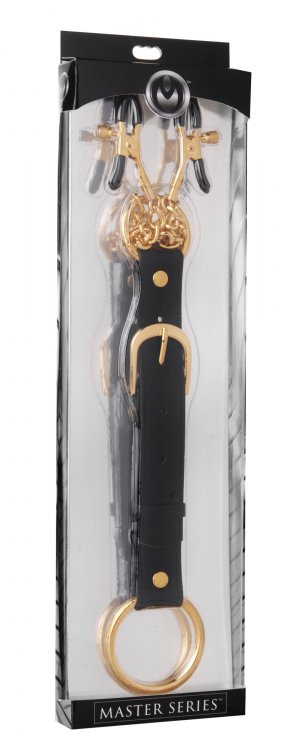 MASTER SERIES PENITENTIARY NIPPLE CLAMPS & COCK RING SET GOLD - XRAD909