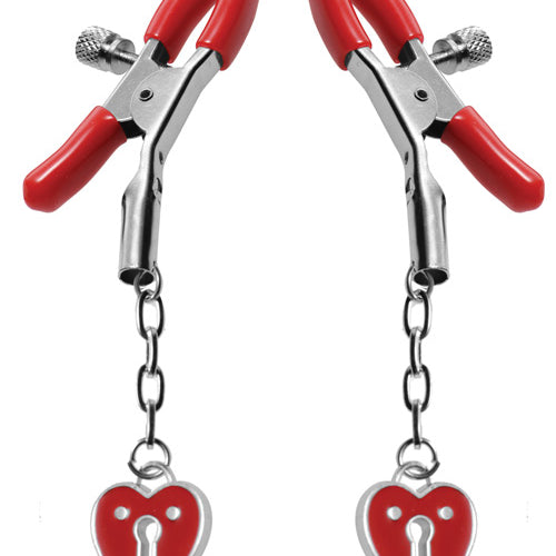 MASTER SERIES CHARMED HEART PADLOCK NIPPLE CLAMPS - XRAE203