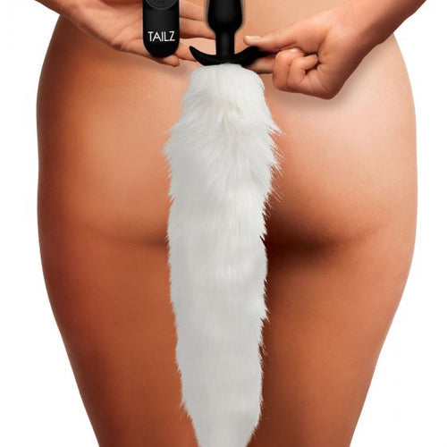 TAILZ VIBRATING WHITE FOX TAIL SLENDER ANAL PLUG - XRAG246