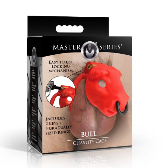 MASTER SERIES BULL CHASTITY CAGE RED - XRAH664RED