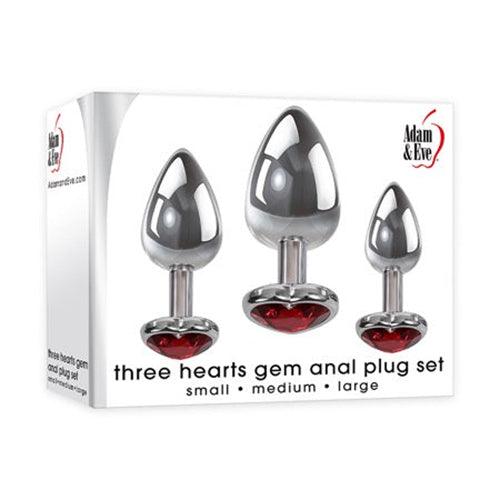 Adam & Eve 3-Piece Metal Anal Plug With Red Gemstone Heart Base Set-Pinkfoxxx