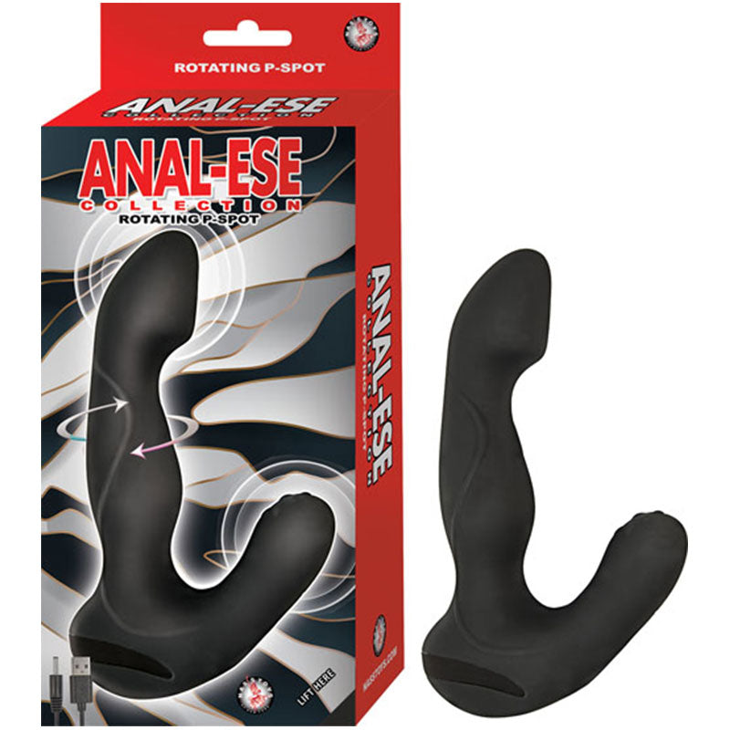 Anal Ese Collection Rotating P Spot Vibe 7 Vibrating Functions 3 Rotating Fucntions Rechargeable Silicone Waterproof Black-Pinkfoxxx