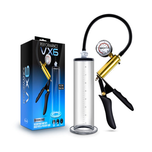 PERFORMANCE VX6 VACUUM PENIS PUMP W/ BRASS TRIGGER & PRESSURE GAUGE CLEAR - BN06301