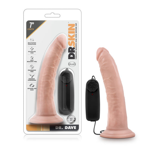 DR SKIN DR DAVE 7IN VIBRATING COCK W/ SUCTION CUP VANILLA - BN13703