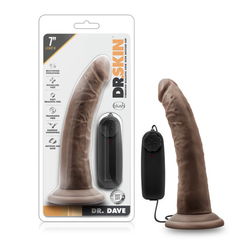 DR SKIN DR DAVE 7IN VIBRATING COCK W/ SUCTION CUP CHOCOLATE - BN13706