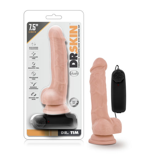 DR SKIN DR TIM 7.5IN VIBRATING COCK W/ SUCTION CUP VANILLA - BN13723