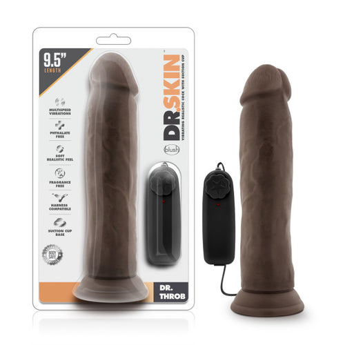 DR SKIN DR THROB 9.5IN VIBRATING COCK W/ SUCTION CUP CHOCOLATE - BN13816