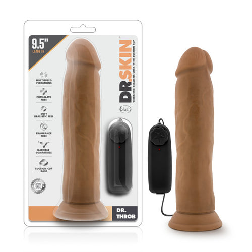 DR SKIN DR THROB 9.5IN MOCHA VIBRATING COCK W/ SUCTION CUP - BN13817