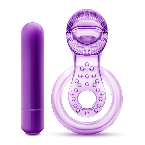 PLAY WITH ME LICK IT VIBRATING DOUBLE STRAP COCK RING PURPLE - BN61911