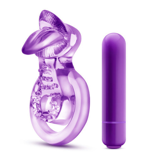 PLAY WITH ME LICK IT VIBRATING DOUBLE STRAP COCK RING PURPLE - BN61911