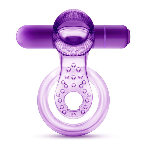 PLAY WITH ME LICK IT VIBRATING DOUBLE STRAP COCK RING PURPLE - BN61911