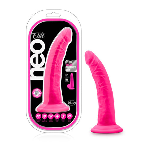 NEO ELITE 7.5IN SILICONE DUAL DENSITY COCK NEON PINK - BN82200