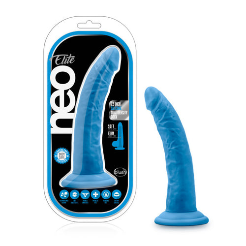 NEO ELITE 7.5IN SILICONE DUAL DENSITY COCK NEON BLUE - BN82202