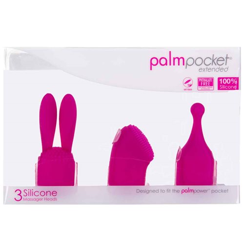 PALM POWER POCKET EXTENDED 3 SILICONE MASSAGER HEADS - BMS30829