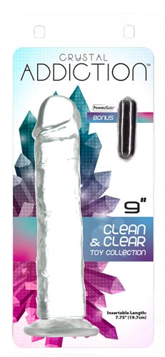ADDICTION CRYSTAL 9 VERTICAL DONG CLEAR TPE W/ BULLET " - BMS85320