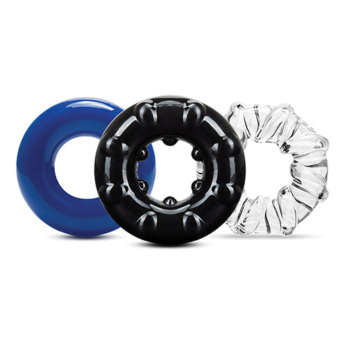 STAY HARD TRIPLE STRETCH 3 PK COCK RING MULTI COLOR - BN00369