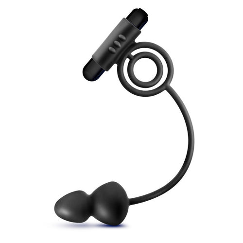 ANAL ADVENTURES PLATINUM SILICONE ANAL PLUG W VIBRATING C RING BLACK - BN01805