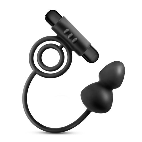 ANAL ADVENTURES PLATINUM SILICONE ANAL PLUG W VIBRATING C RING BLACK - BN01805