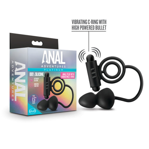 ANAL ADVENTURES PLATINUM SILICONE ANAL PLUG W VIBRATING C RING BLACK - BN01805