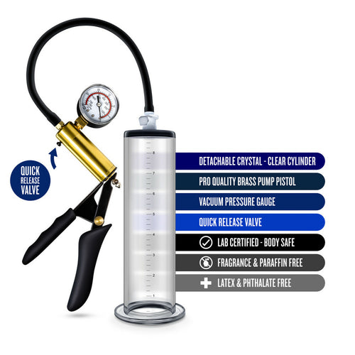 PERFORMANCE VX6 VACUUM PENIS PUMP W/ BRASS TRIGGER & PRESSURE GAUGE CLEAR - BN06301