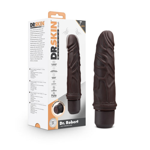 DR. SKIN SILICONE DR. ROBERT 7 IN VIBRATING DILDO BROWN - BN12096