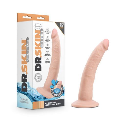 DR SKIN GLIDE 7.5 SELF LUBRICATING DILDO VANILLA " - BN12724