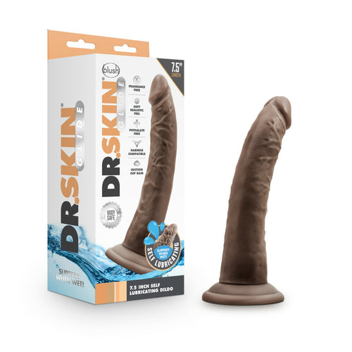 DR SKIN GLIDE 7.5IN SELF LUBRICATING DILDO CHOCOLATE - BN12826
