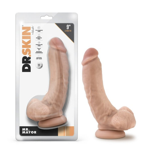 DR. SKIN MR. MAYOR 9IN DILDO W/ BALLS BEIGE - BN15463