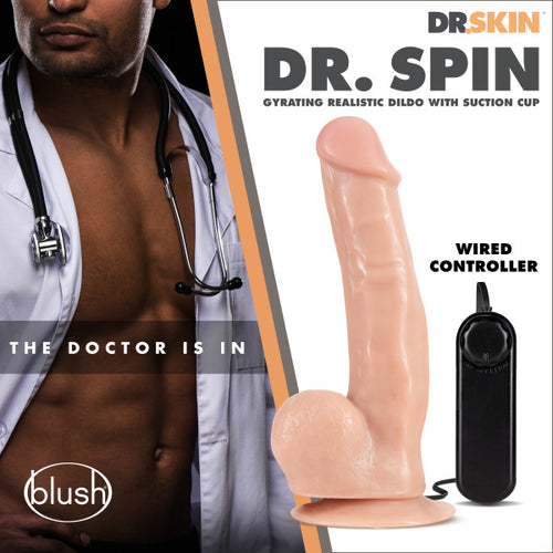 DR SKIN DR SPIN 8IN GYRATING REALISTIC DILDO VANILLA - BN18713
